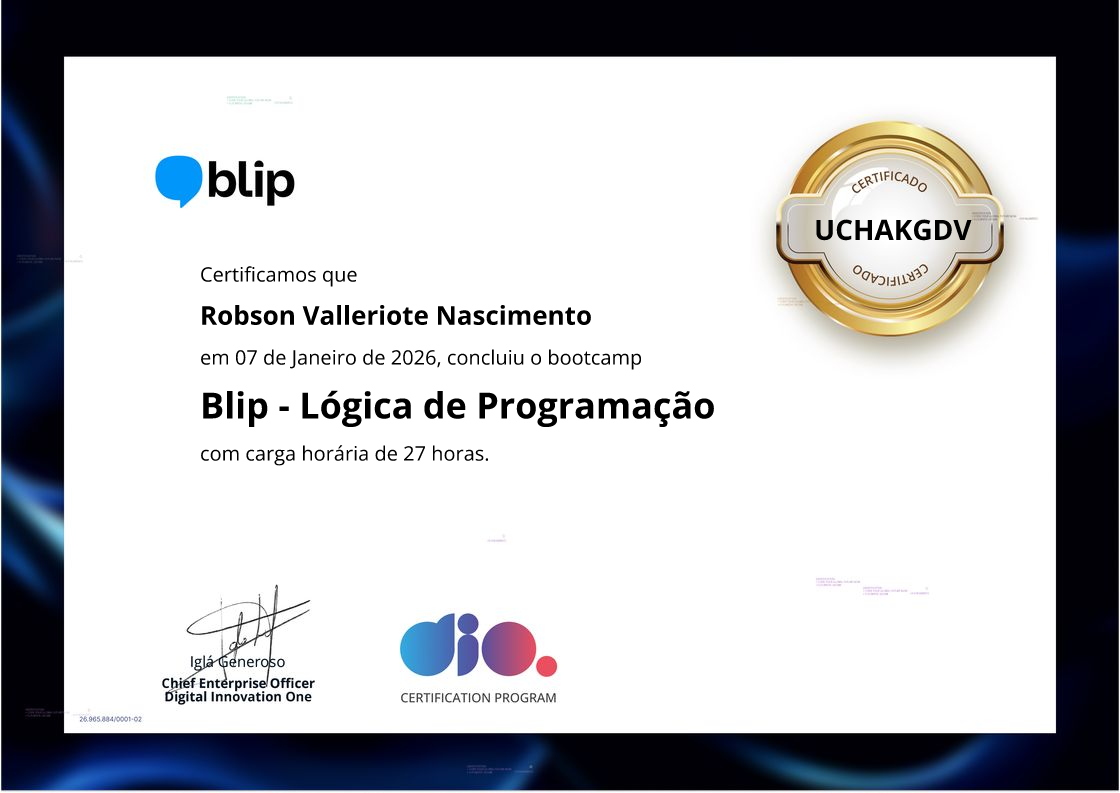 certificate of Blip - Lógica de Programação