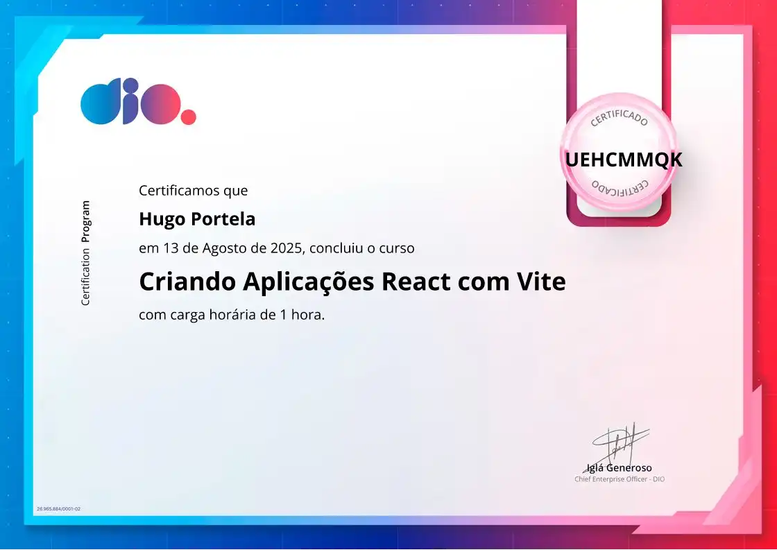 certificate of Criando Aplicações React com Vite