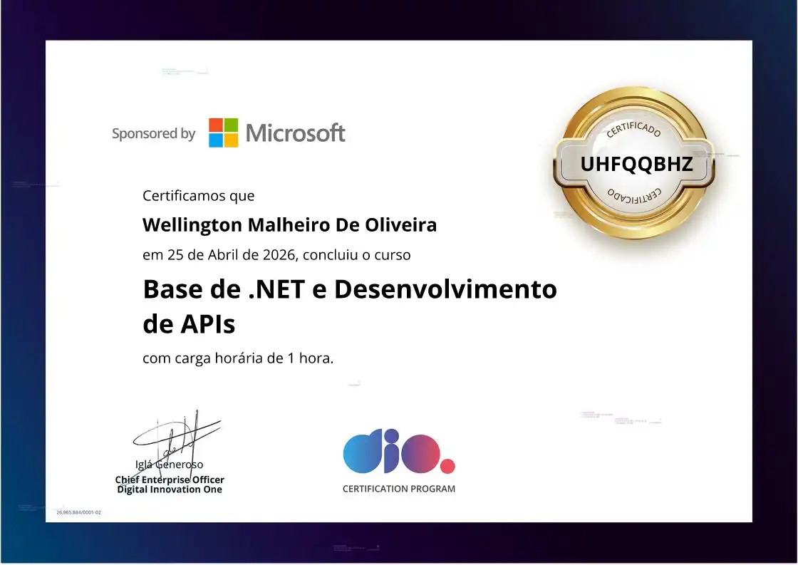 certificate of Base de .NET e Desenvolvimento de APIs