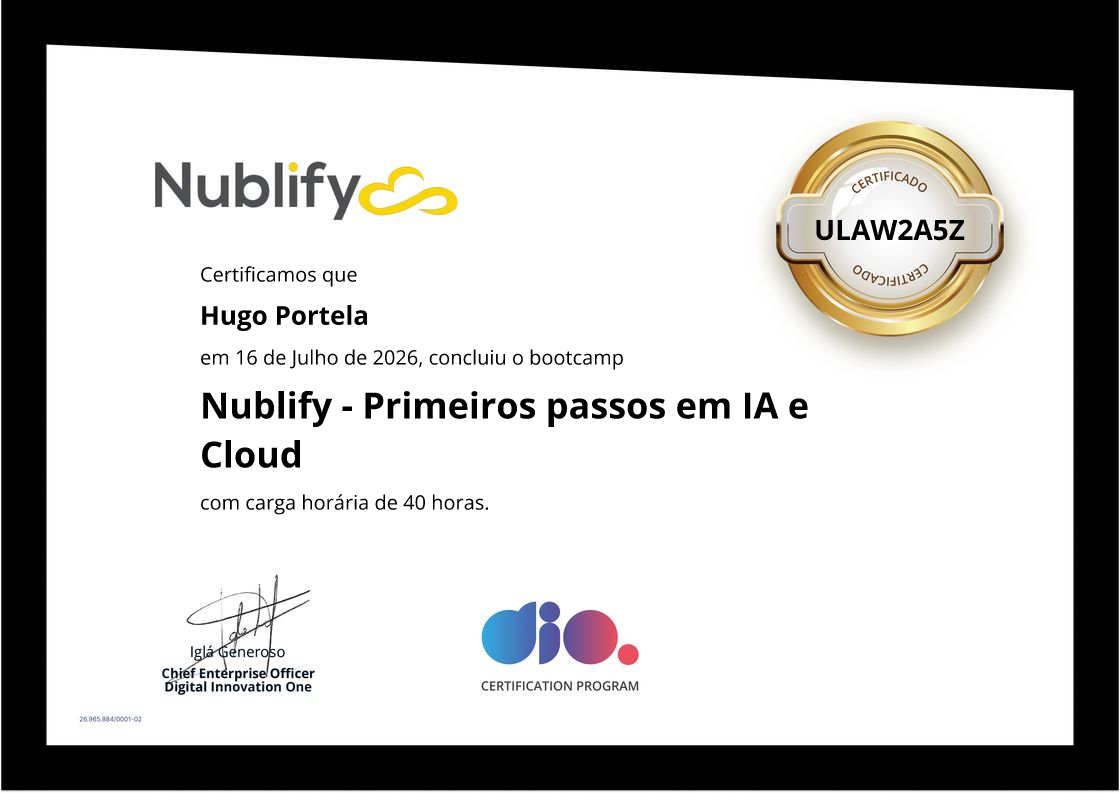 certificate of Nublify - Primeiros passos em IA e Cloud