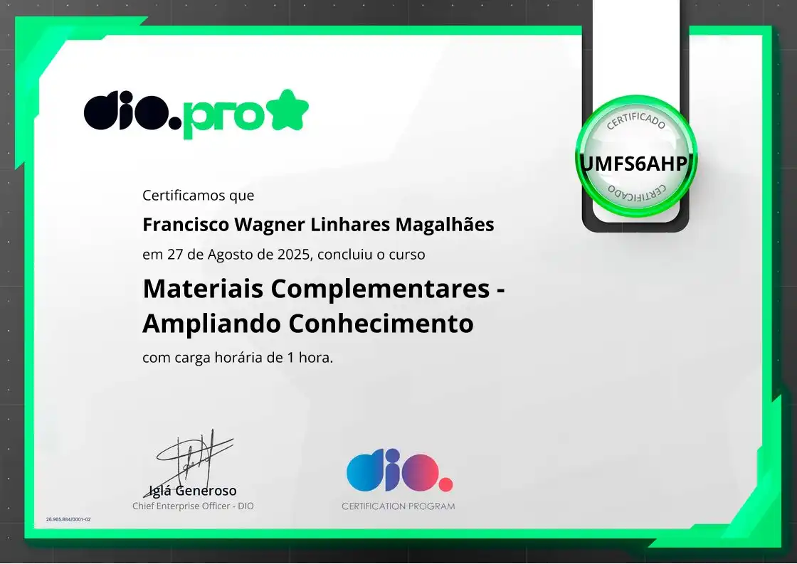 certificate of Materiais Complementares - Ampliando Conhecimento