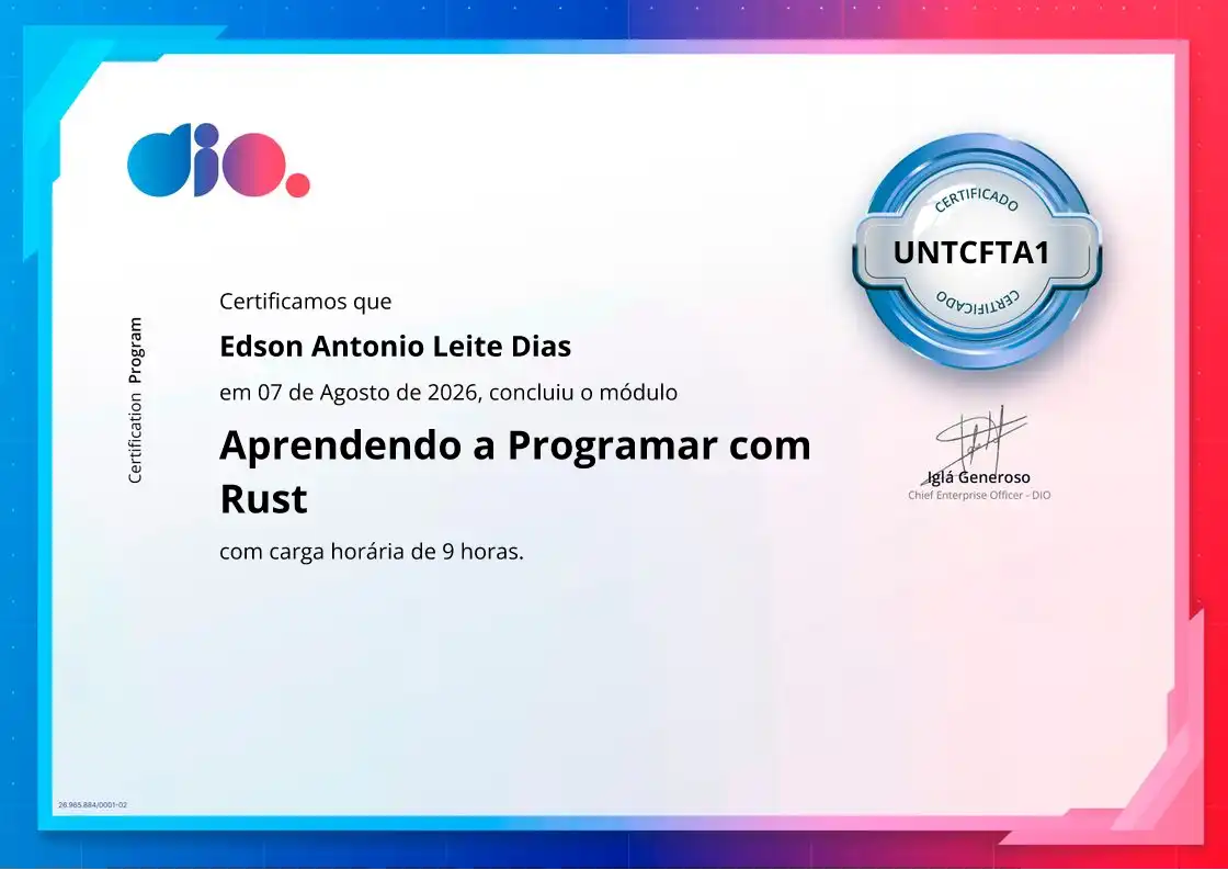 certificate of Aprendendo a Programar com Rust