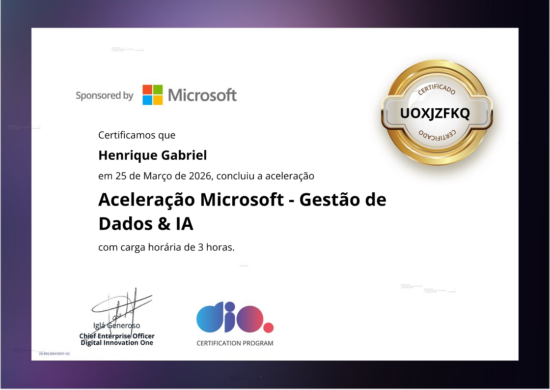 certificate of Aceleração Microsoft - Gestão de Dados & IA