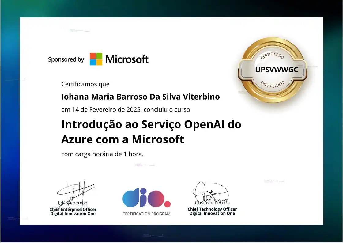 certificate of Introdução ao Serviço OpenAI do Azure com a Microsoft
