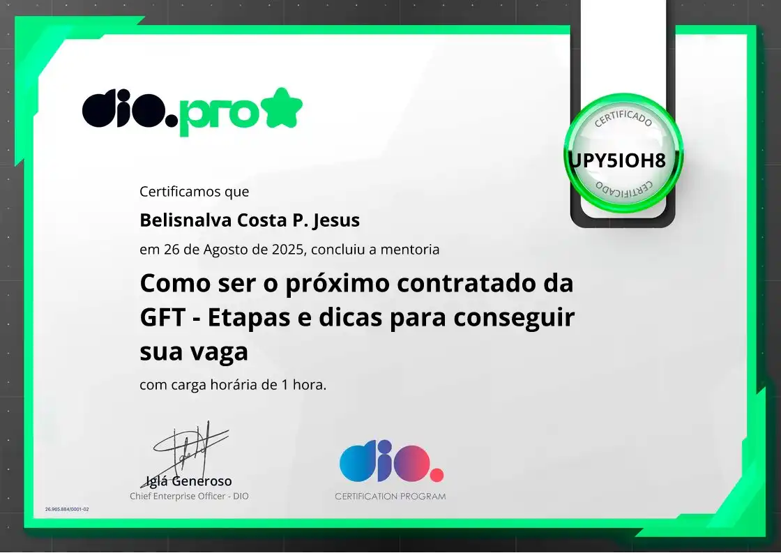 certificate of Como ser o próximo contratado da GFT - Etapas e dicas para conseguir sua vaga