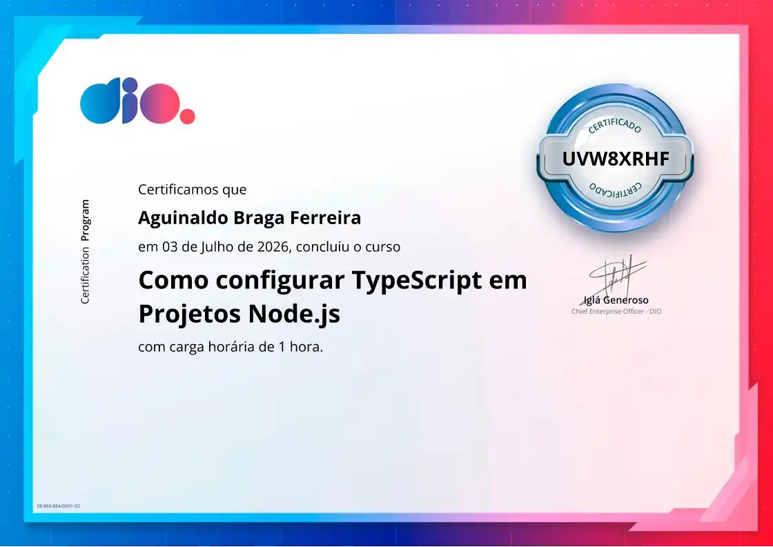 certificate of Como configurar TypeScript em Projetos Node.js