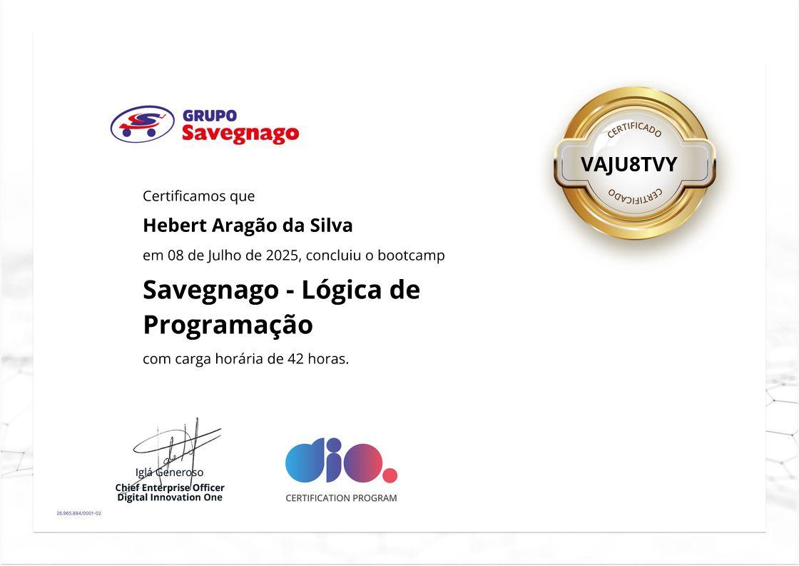 certificate of Savegnago - Lógica de Programação