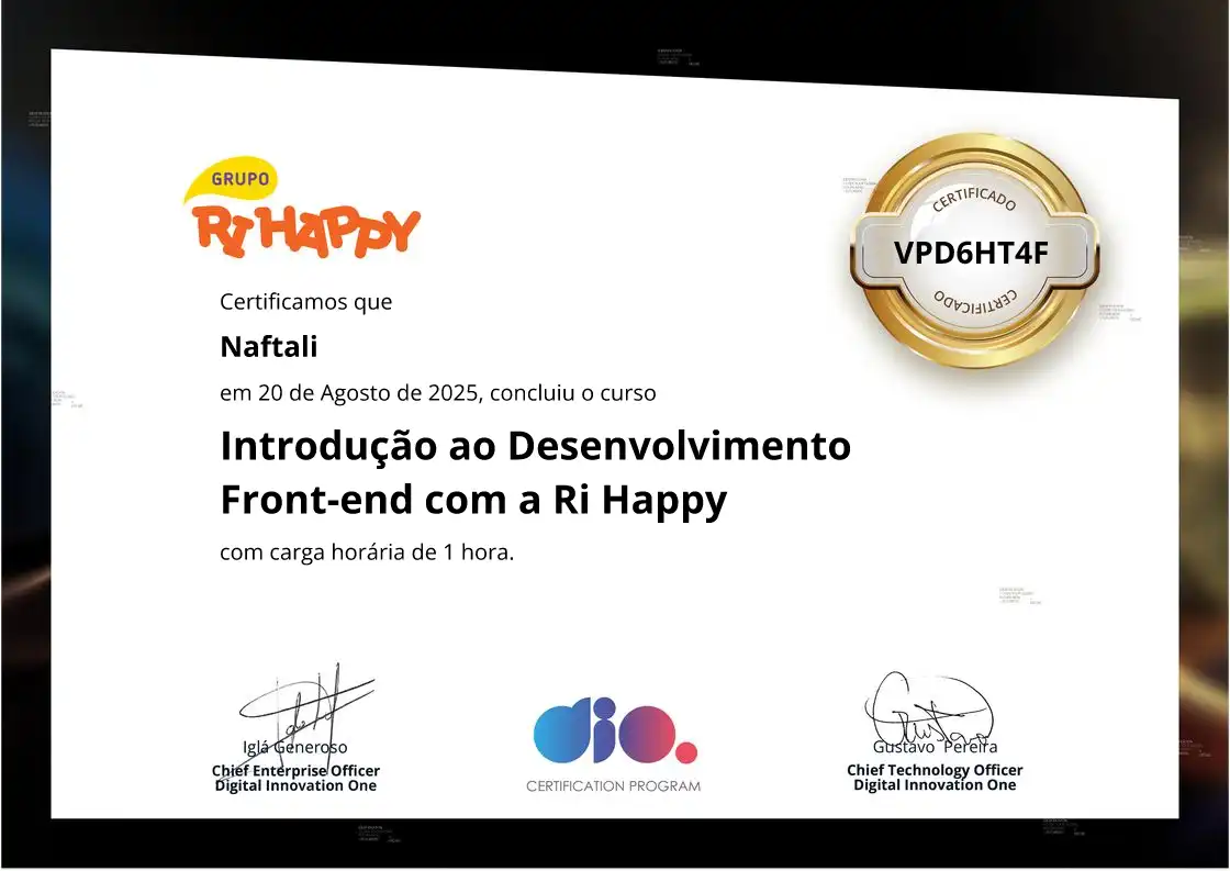 certificate of Introdução ao Desenvolvimento Front-end com a Ri Happy