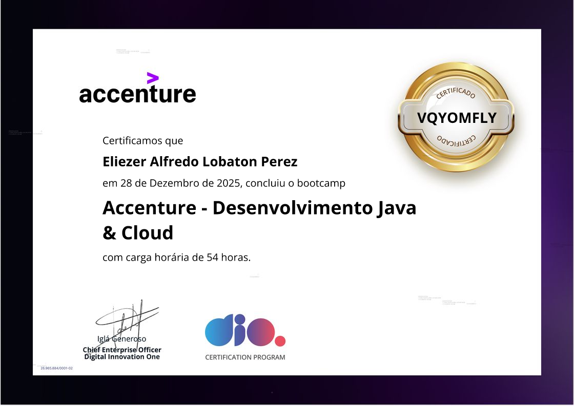 certificate of Accenture - Desenvolvimento Java & Cloud
