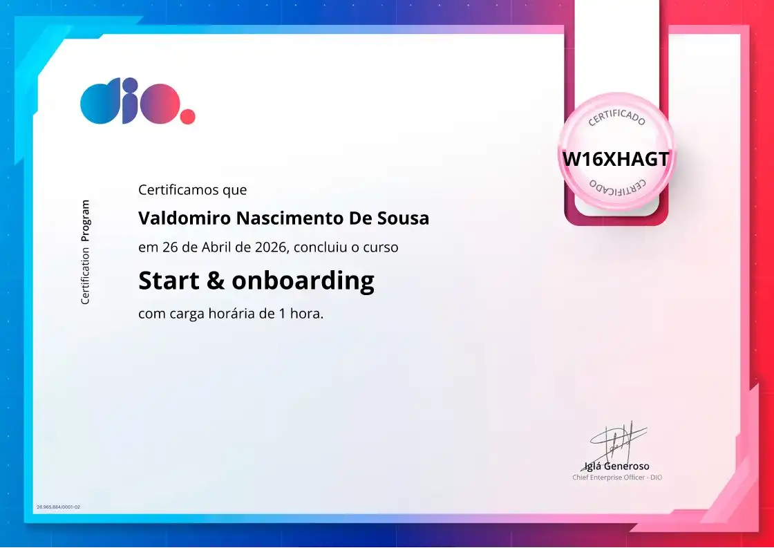certificate of Start & onboarding