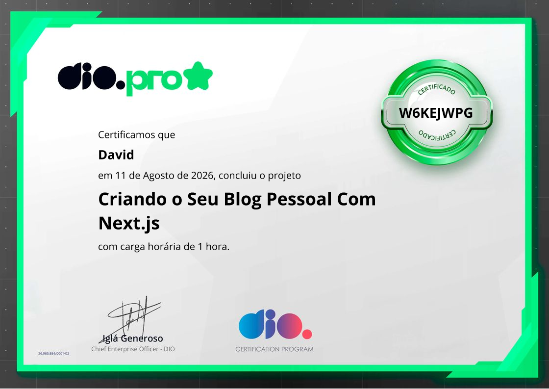certificate of Criando o Seu Blog Pessoal Com Next.js