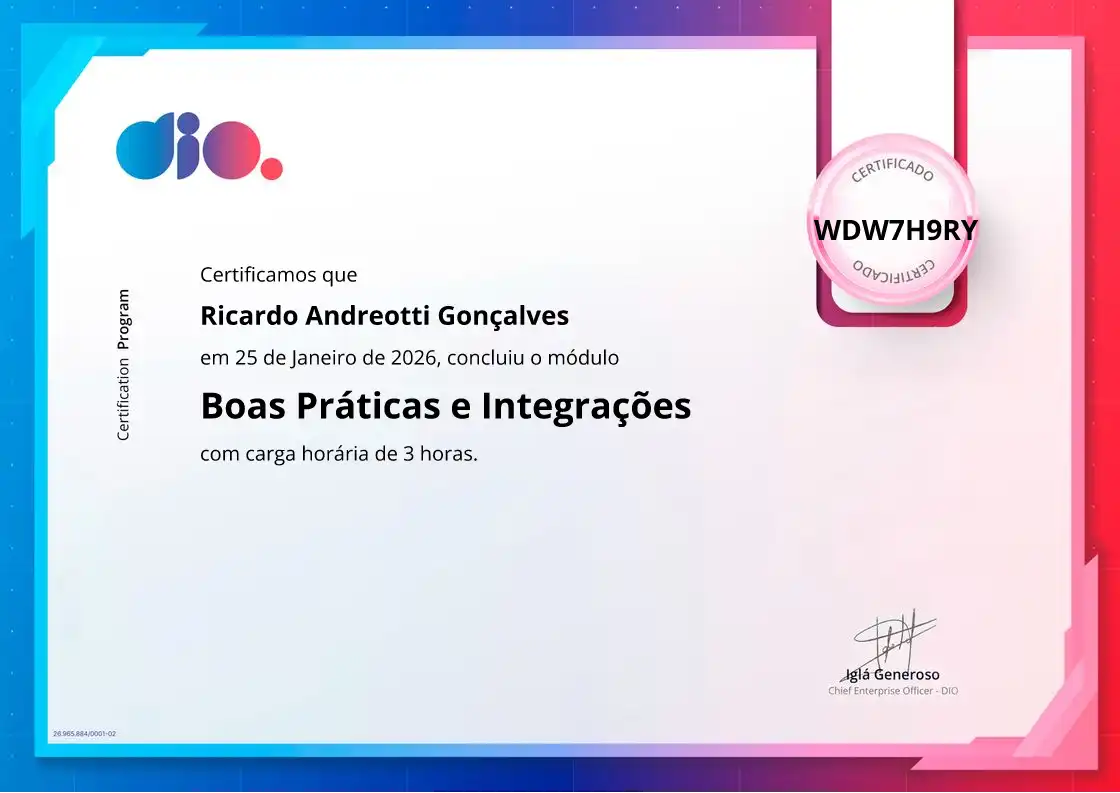 certificate of Boas Práticas e Integrações