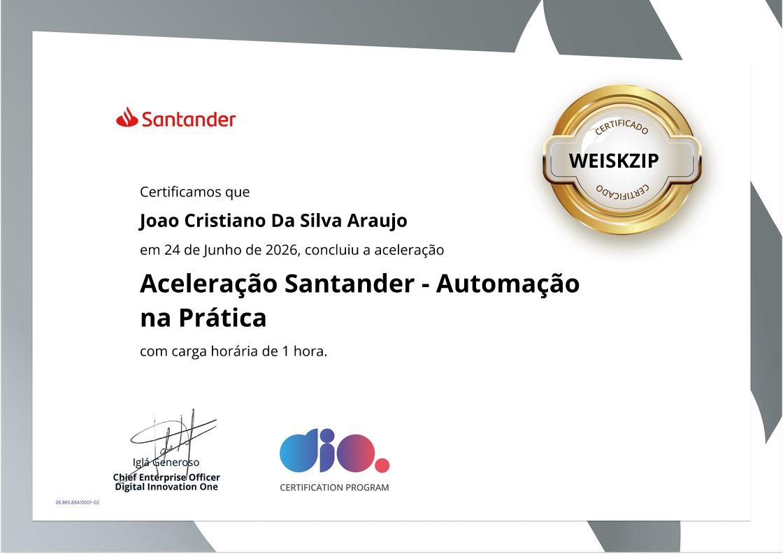 certificate of Aceleração Santander - Automação na Prática