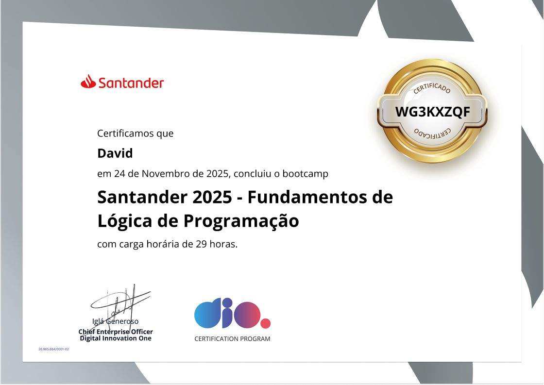 certificate of Santander 2025 - Fundamentos de Lógica de Programação