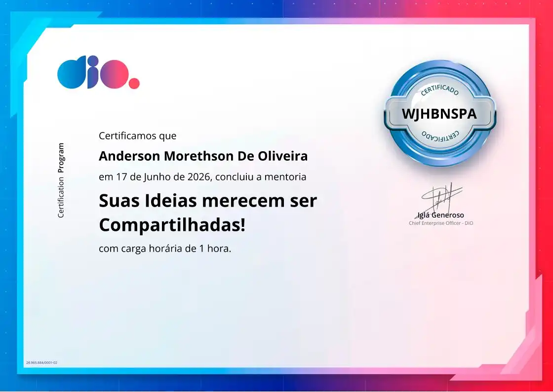 certificate of Suas Ideias merecem ser Compartilhadas!