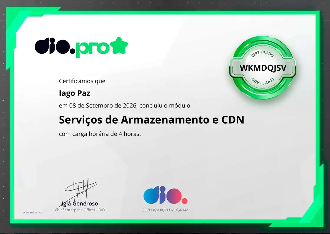 certificate of Serviços de Armazenamento e CDN