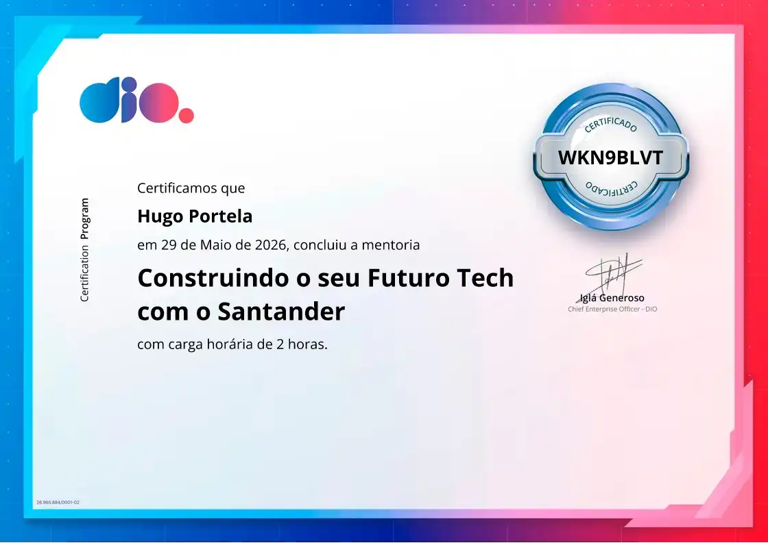 certificate of Construindo o seu Futuro Tech com o Santander