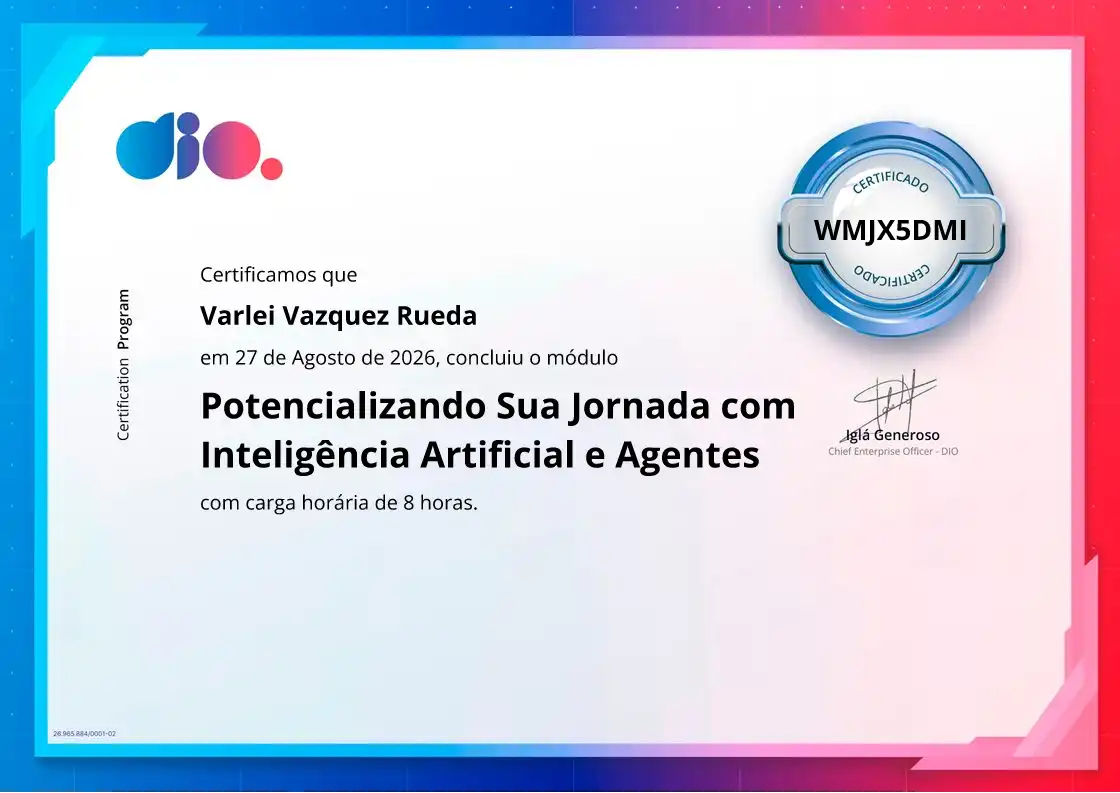 certificate of Potencializando Sua Jornada com Inteligência Artificial e Agentes