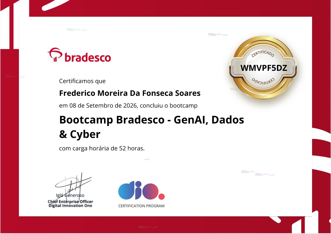 certificate of Bootcamp Bradesco - GenAI, Dados & Cyber