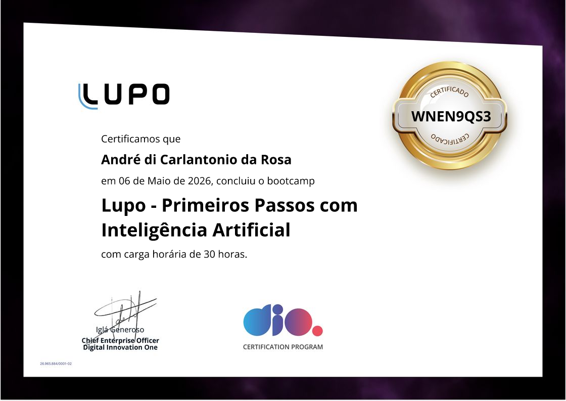 certificate of Lupo - Primeiros Passos com Inteligência Artificial