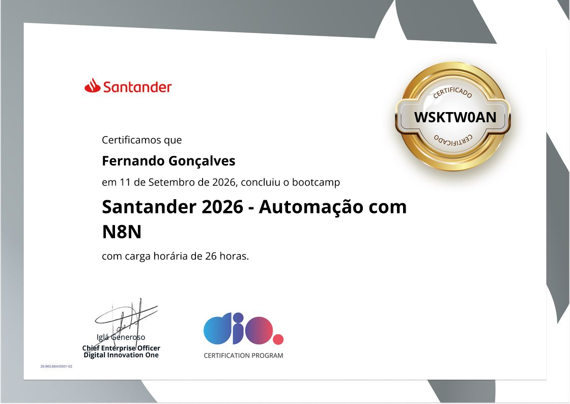 certificate of Santander 2026 - Automação com N8N
