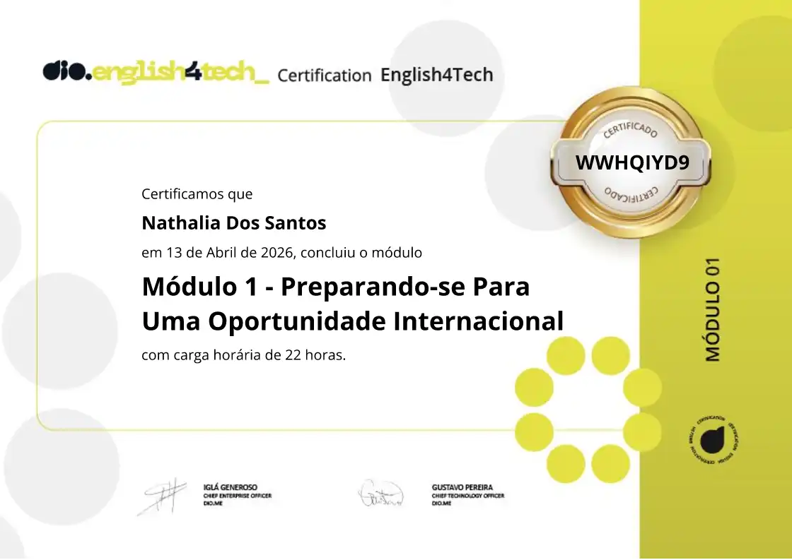 certificate of Módulo 1 - Preparando-se Para Uma Oportunidade Internacional