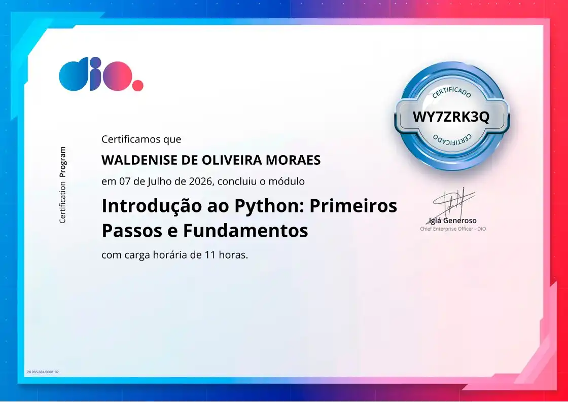 certificate of Introdução ao Python: Primeiros Passos e Fundamentos