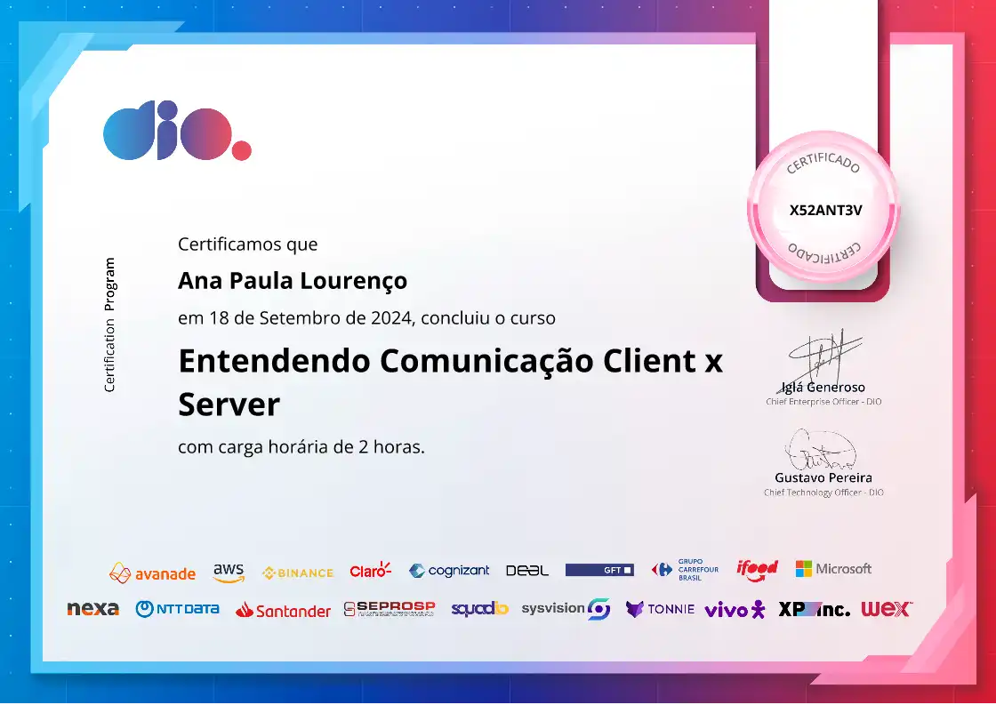 certificate of Entendendo Comunicação Client x Server