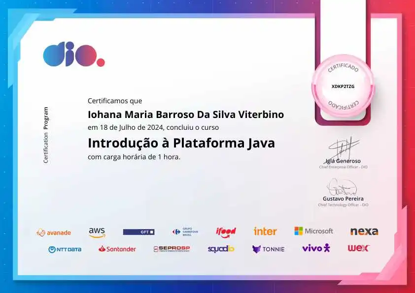 certificate of Introdução à Plataforma Java