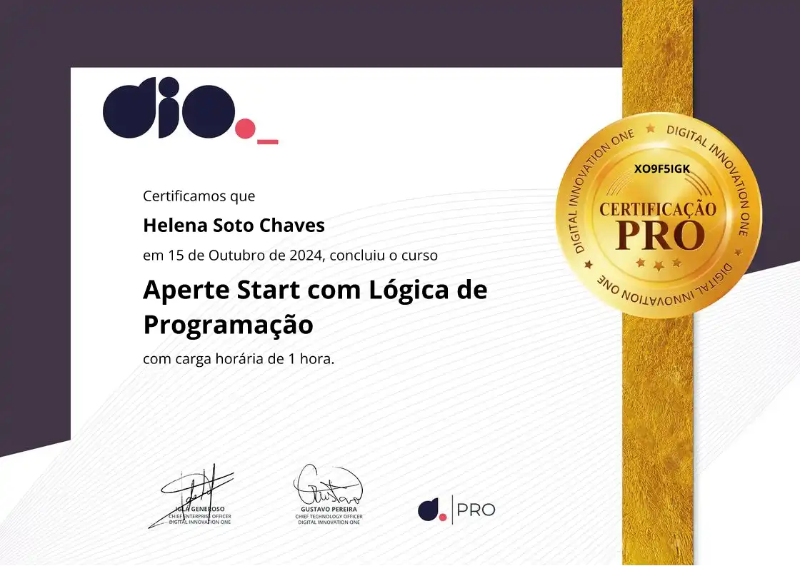certificate of Aperte Start com Lógica de Programação