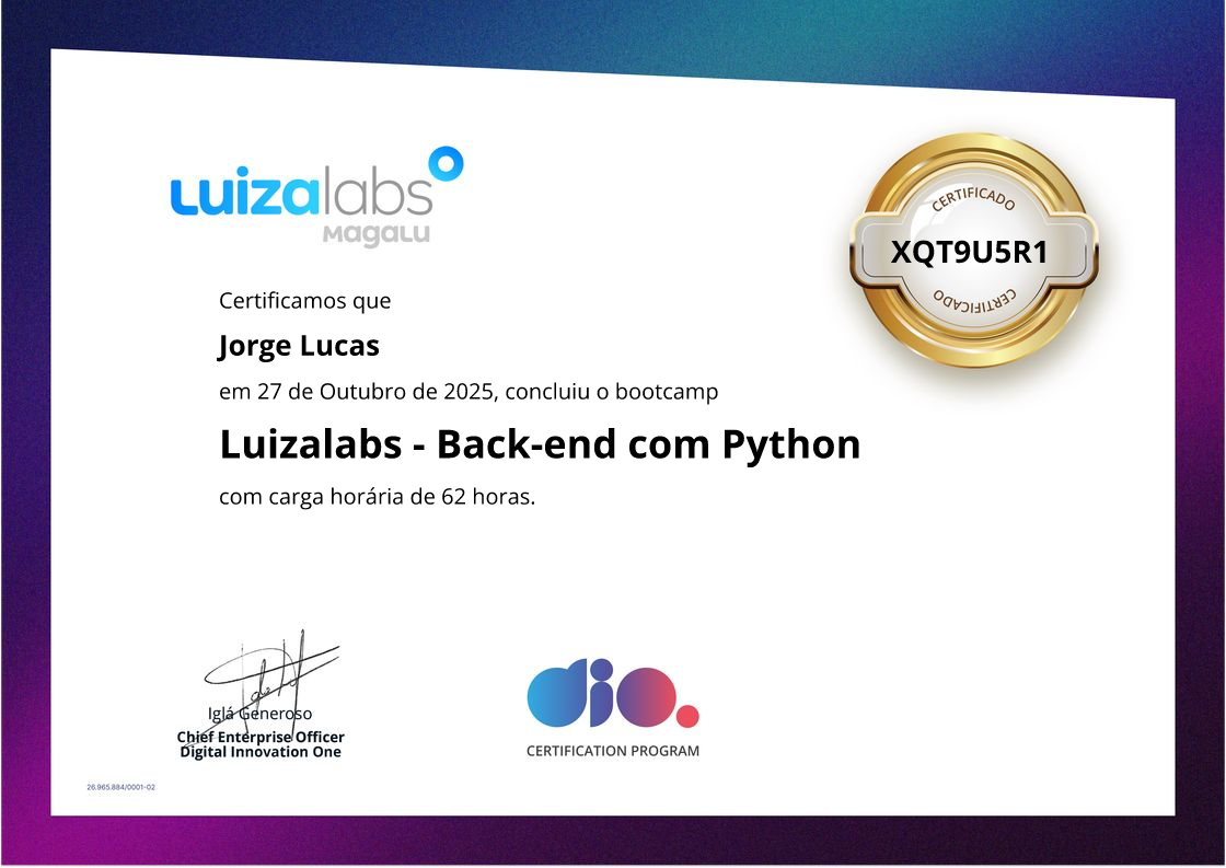 certificate of Luizalabs - Back-end com Python