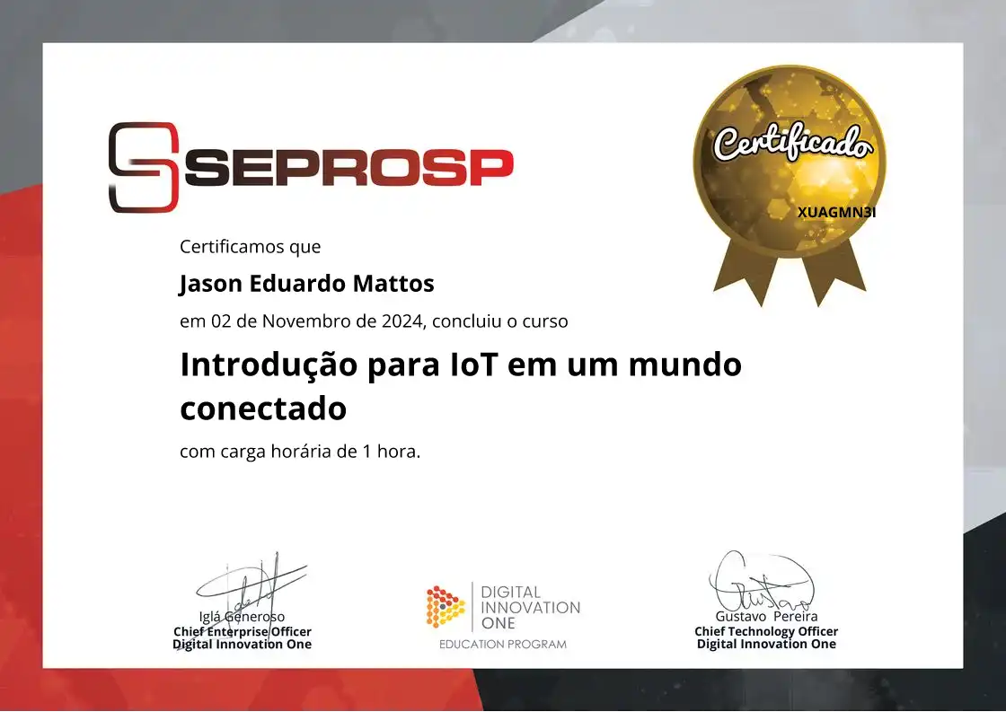 certificate of Introdução para IoT em um mundo conectado