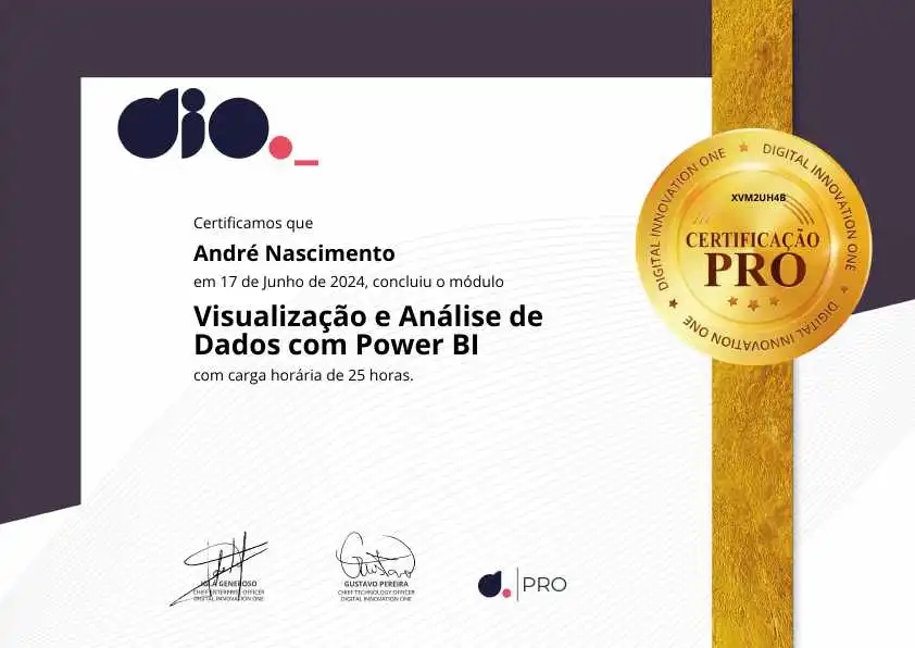 certificate of Visualização e Análise de Dados com Power BI