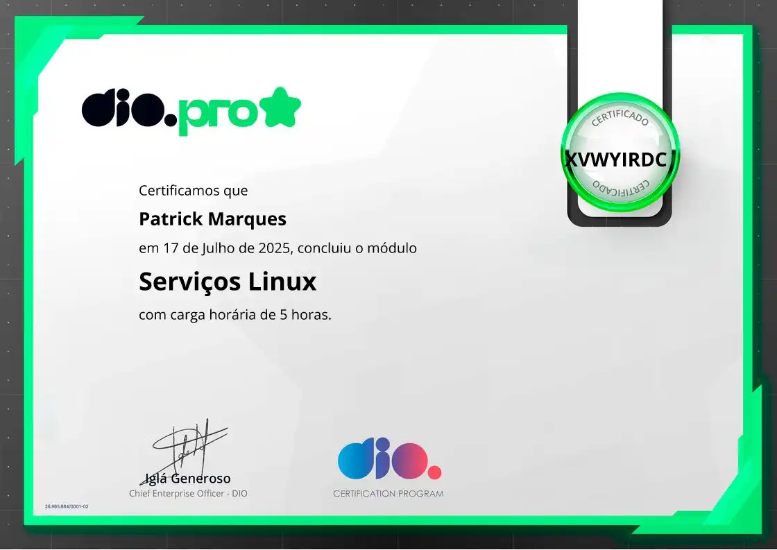certificate of Serviços Linux