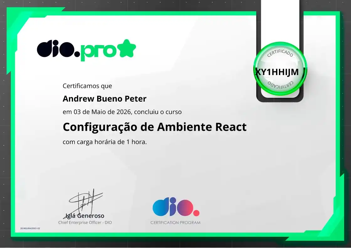 certificate of Configuração de Ambiente React