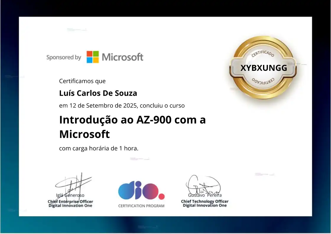 certificate of Introdução ao AZ-900 com a Microsoft