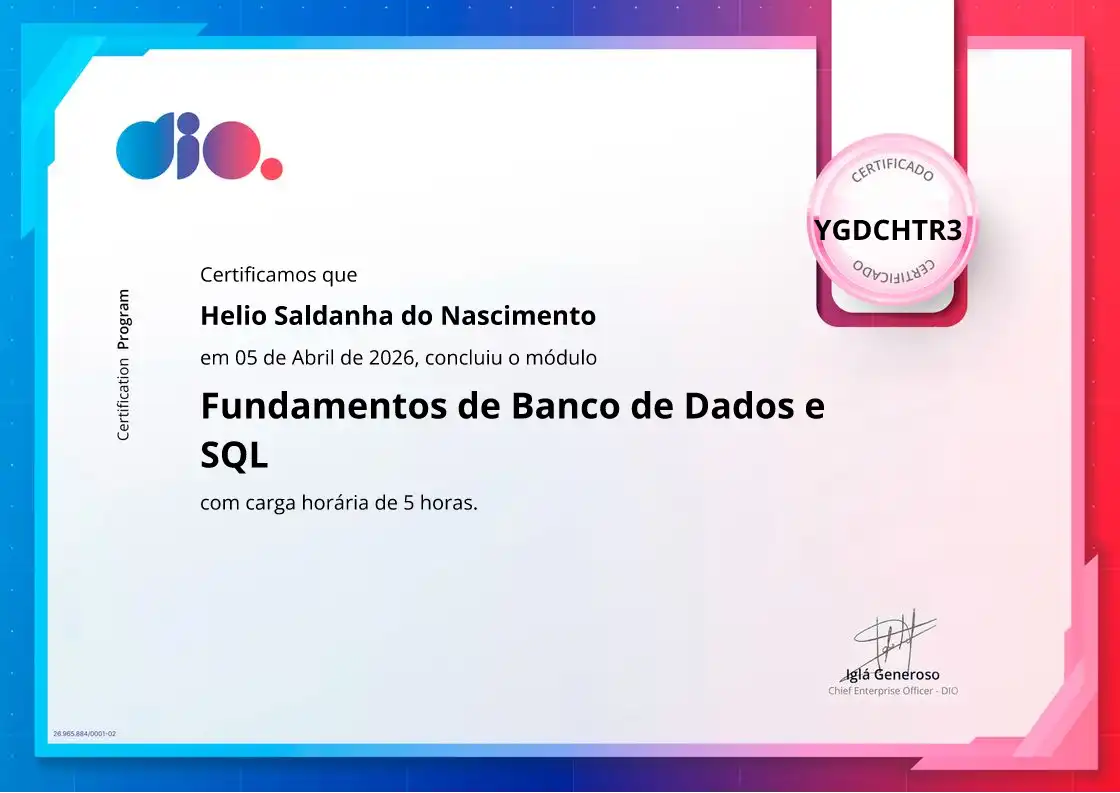 certificate of Fundamentos de Banco de Dados e SQL