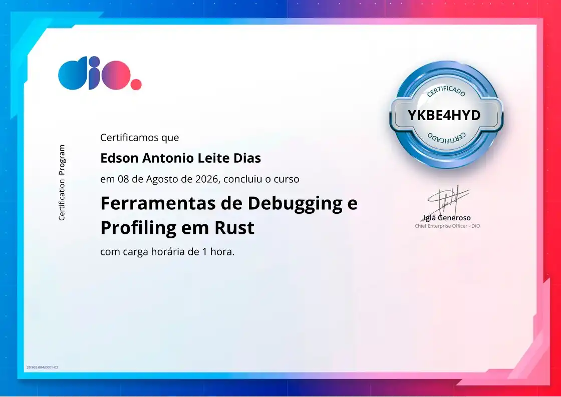 certificate of Ferramentas de Debugging e Profiling em Rust