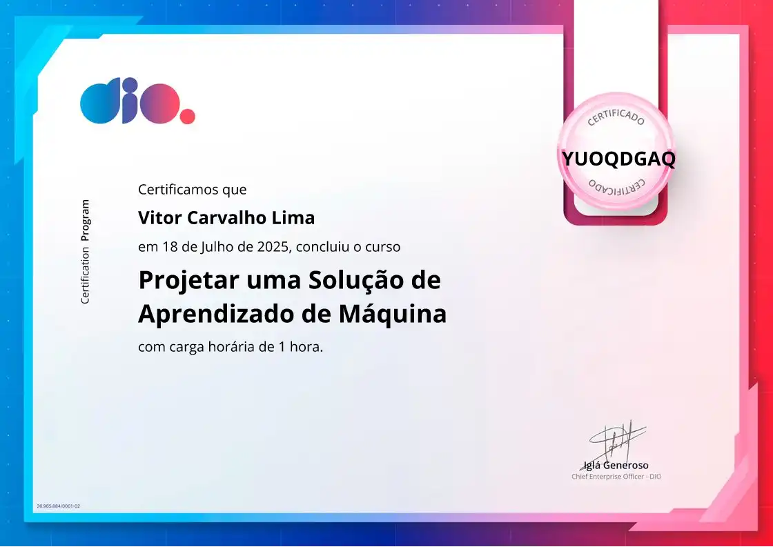 certificate of Projetar uma Solução de Aprendizado de Máquina