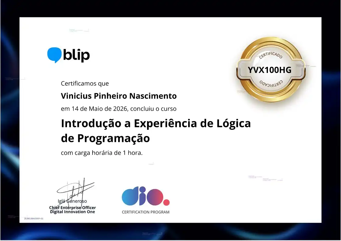 certificate of Introdução a Experiência de Lógica de Programação
