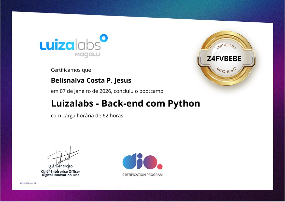 certificate of Luizalabs - Back-end com Python