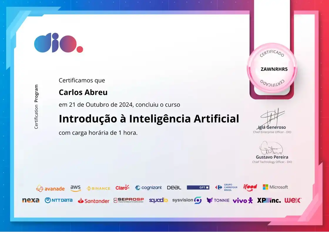 certificate of Introdução à Inteligência Artificial