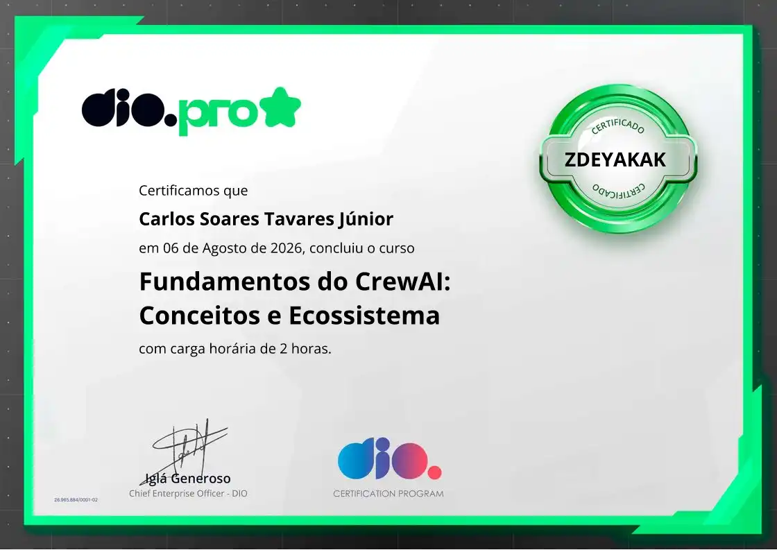 certificate of Fundamentos do CrewAI: Conceitos e Ecossistema