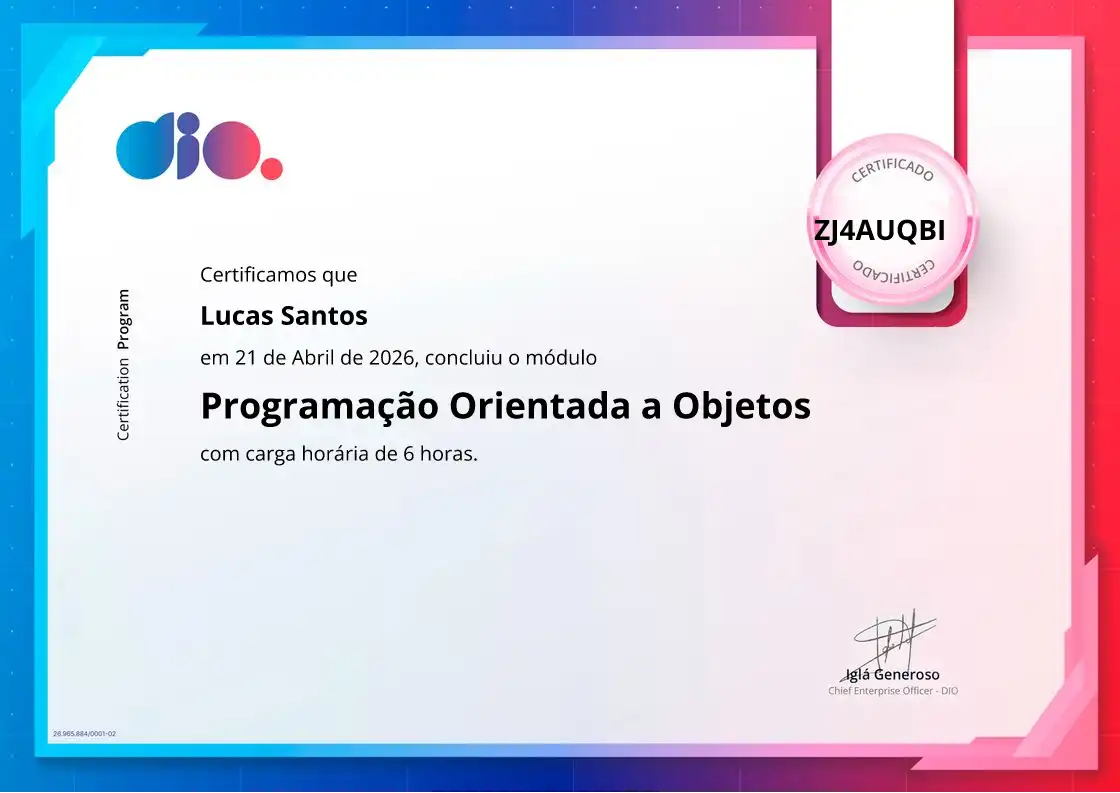certificate of Programação Orientada a Objetos