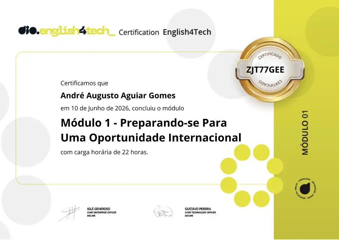 certificate of Módulo 1 - Preparando-se Para Uma Oportunidade Internacional