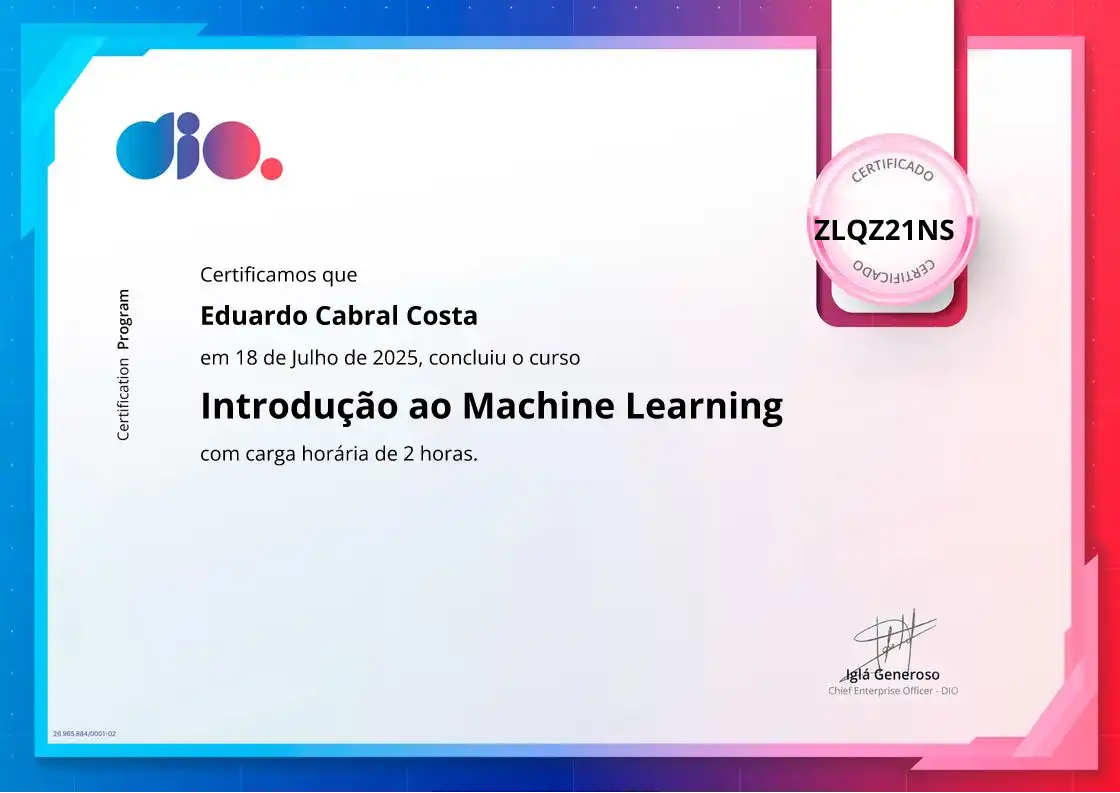 certificate of Introdução ao Machine Learning