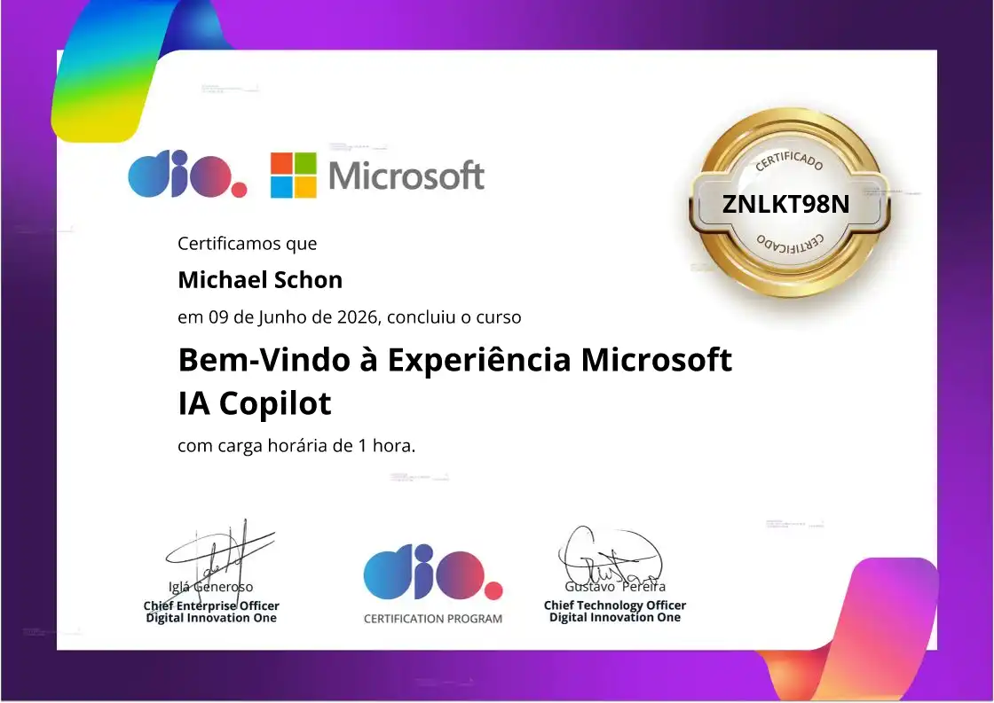 certificate of Bem-Vindo à Experiência Microsoft IA Copilot