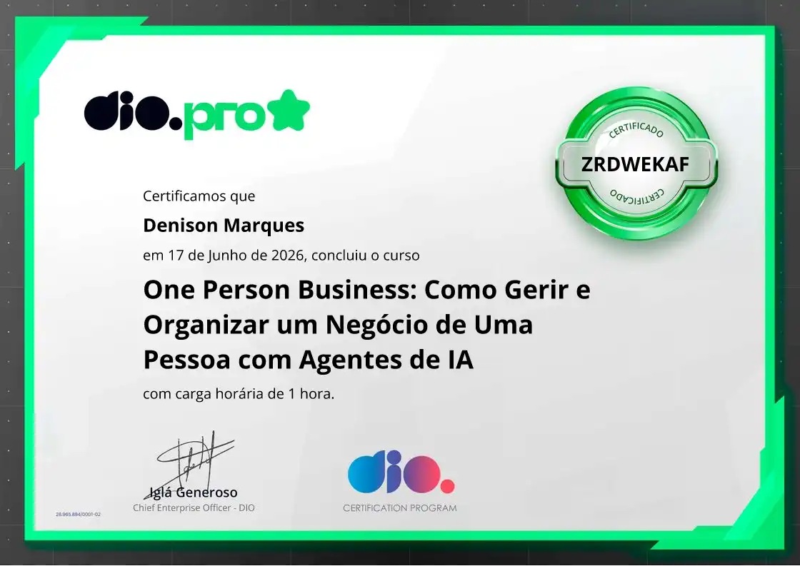 certificate of One Person Business: Como Gerir e Organizar um Negócio de Uma Pessoa com Agentes de IA