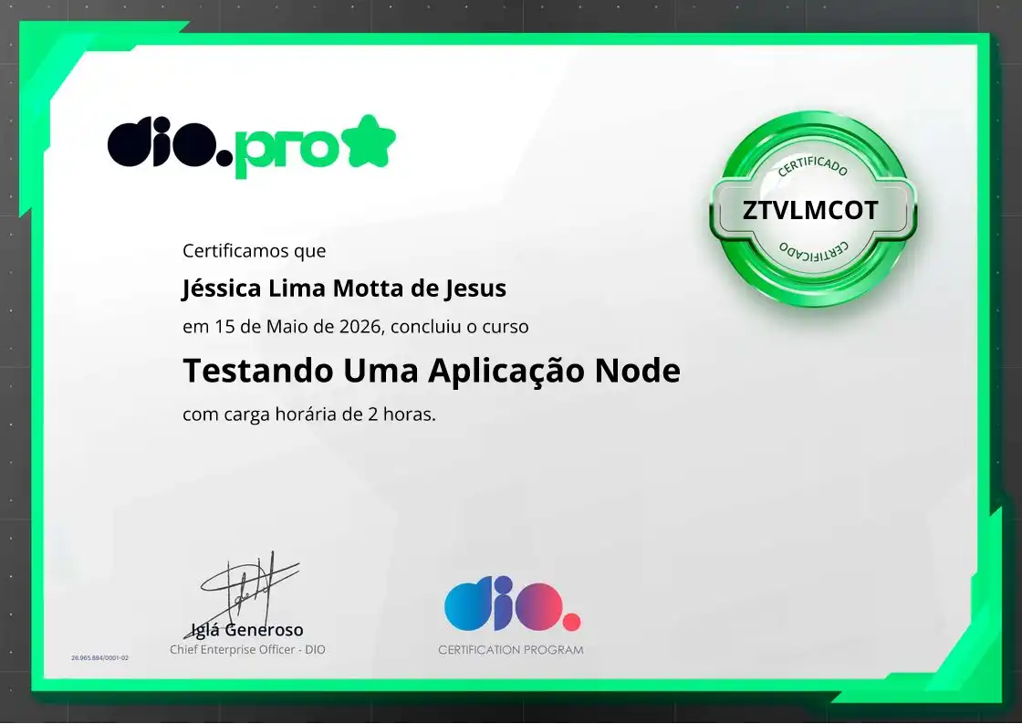 certificate of Testando Uma Aplicação Node