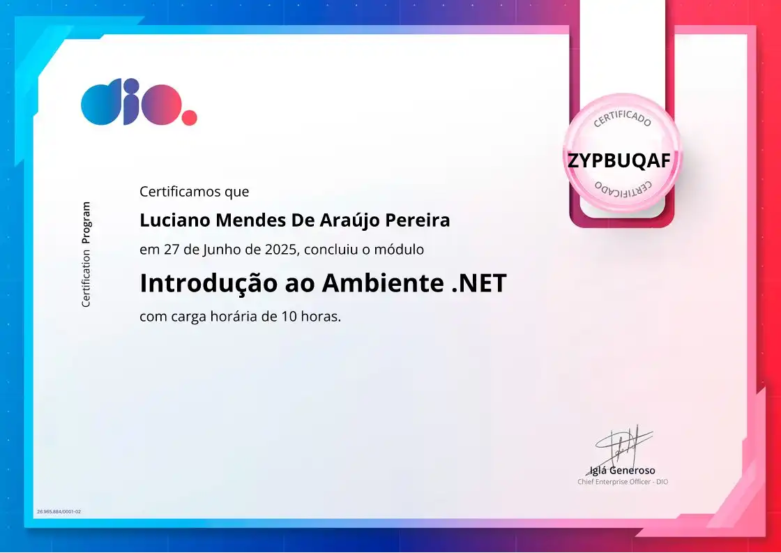 certificate of Introdução ao Ambiente .NET